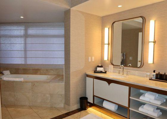 The marble bathroom with a deep soaking tub and large rain shower was the perfect spot to unwind.