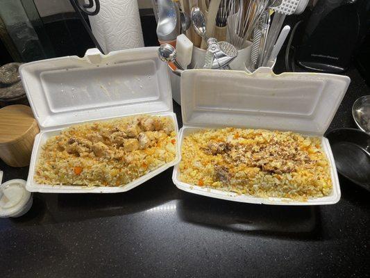 Hibachi chicken and hibachi steak rice.  Huge portions!