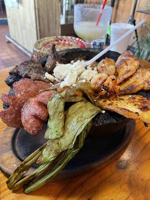 Molcajete, with pretty much everything. Beef, chicken, shrimp, cactus, sausage.