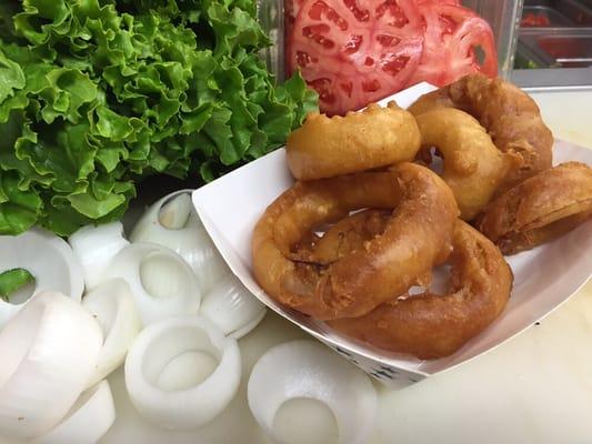 Hand cut and dipped onion rings