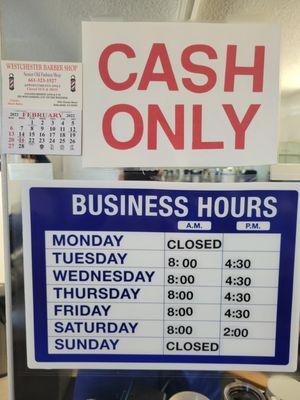 we are cash only . Saturday we are open still 3:00 PM not 2:00pm