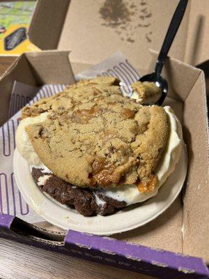 Salted Caramel, S'mores, and Vanilla ice cream Cookie'wich