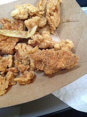 Sad "popcorn chicken" off the kid's meal. All crisp no meat.