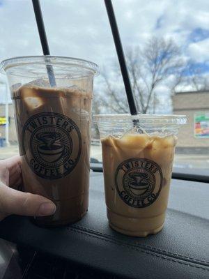 Large mocha and small macchiato