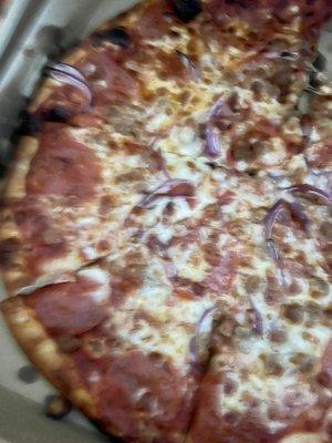 Pepperoni, beef and onion medium pizza