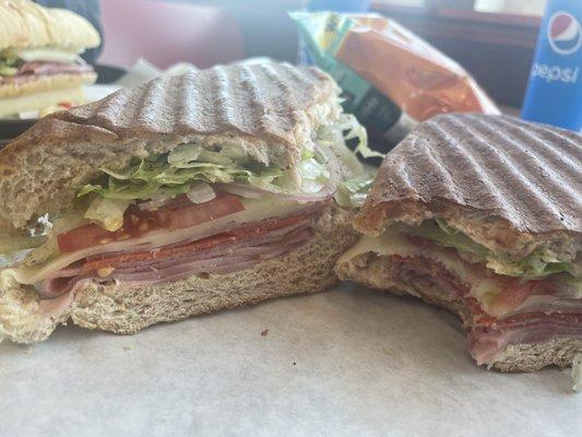 12" Italian sub on wheat bread, pressed/toasted. You can customize veggies/toppings.