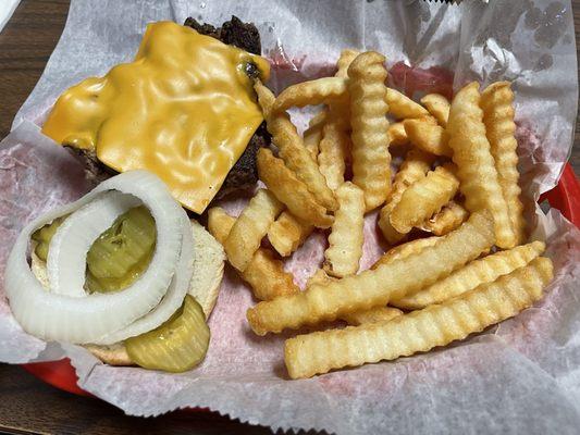 Kids Cheeseburger Basket with French Fries