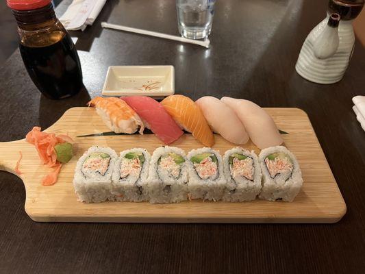 Lunch special California roll and 5 pieces of chef's choice nigiri or sashimi