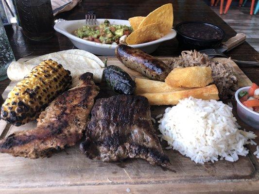 Mixed grilled platter, enough for two people: the single portion. We had the shrimp ceviche Mexican style. Unbelievably amazing.