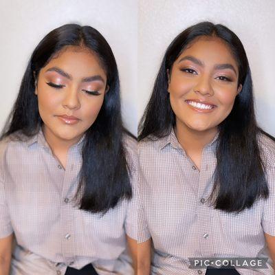 Rose gold glowy look on this beautiful young lady.