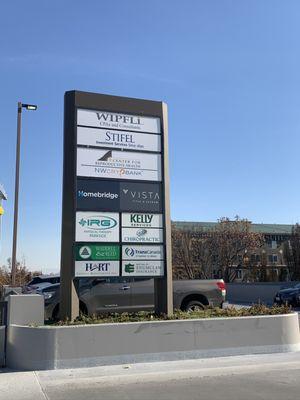 Street signage from North River Drive (facing East).