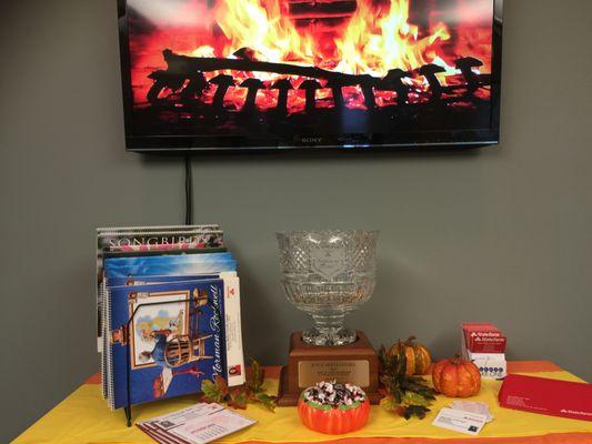 Come get your free calendars and warm up by the fire.