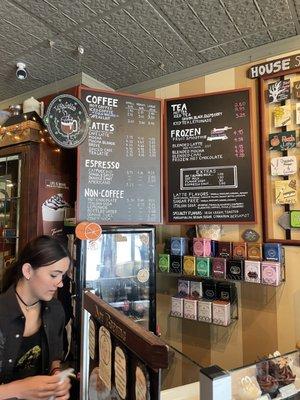 Coffee, tea and smoothie menu.