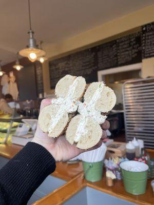 Everything bagel with veggie cream cheese