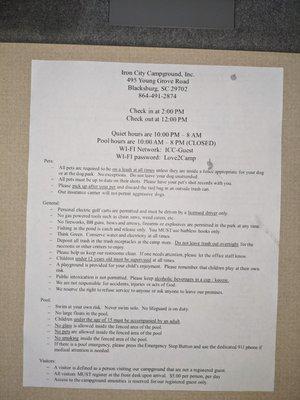 Page one of the welcome letter and rules