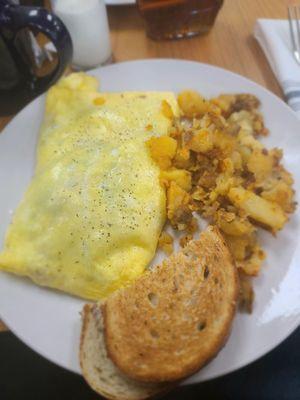 Omelet, Potatoes and Toast