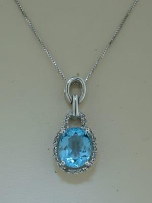 Blue Topaz pendant with Diamonds in 14K White Gold