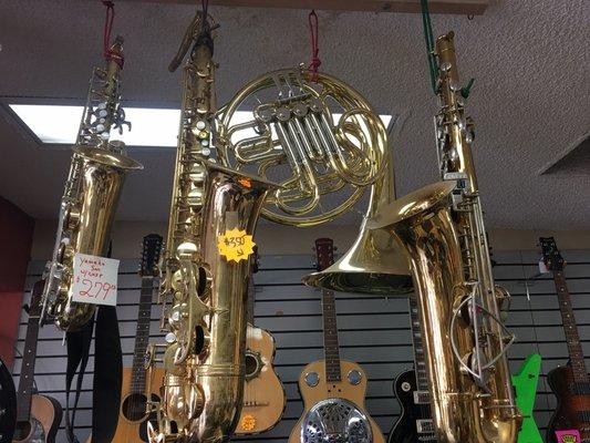 We have a big selection of saxophones and brass instruments!