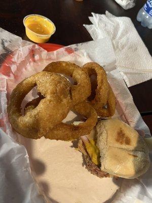 Cuban slider with onion rings