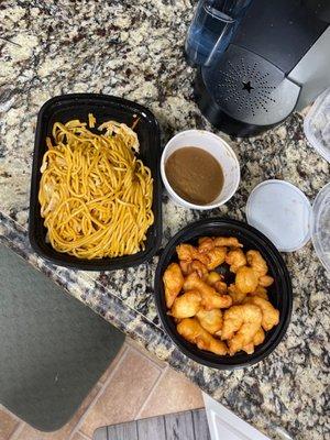 Almond chicken and chicken lo mein