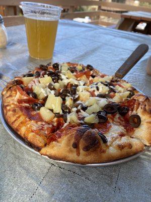 Pepperoni, pineapple, and olives.