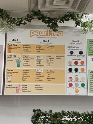 Milk/Fruit Tea Menu