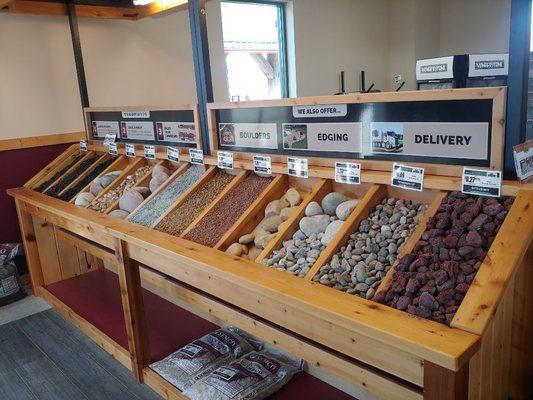 Decorative gravel displays. Ask for a free sample at the front desk!