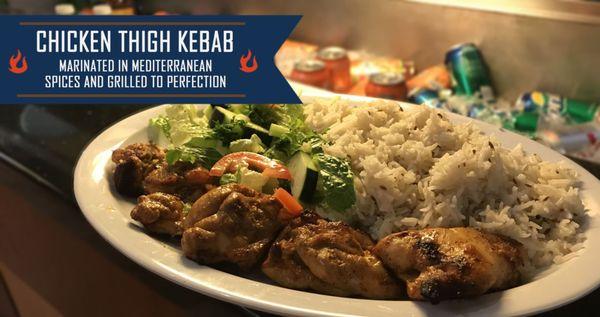 Scrumptious chicken thigh kebab. It's a must try!