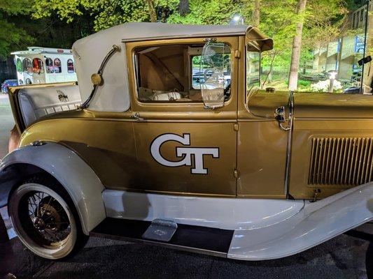 I booked the Ramblin' Reck as our getaway car after our wedding reception. We were sent off in style (white and gold).