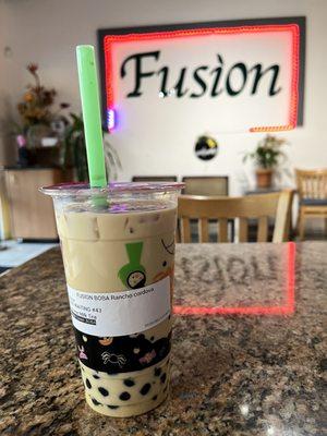 Yum! Jasmine Milk Tea with boba $6.30.