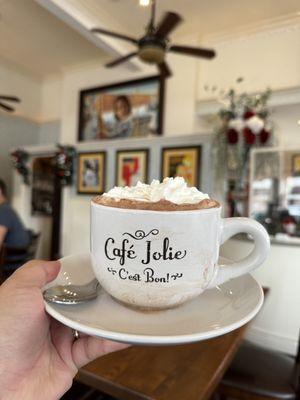 Hot chocolate with whip cream (you need to ask for whip, and it's extra charge)