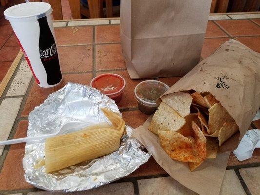 Chips, salsa, and tamale