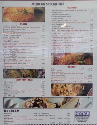 Closer view of right side of menu.