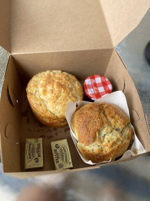 Buttermilk biscuit & lemon poppyseed muffin