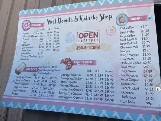 Menu from drive thru