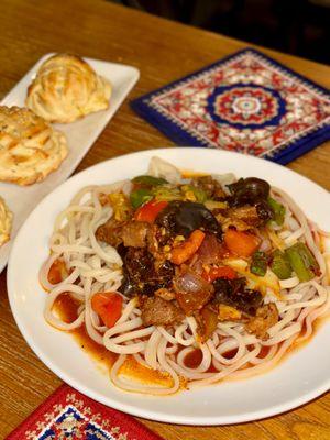 House Special Fried meat Hand pulled Noodles