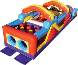 The inflatable Monster Obstacle Course has pop-ups, vertical and horizontal squeeze tubes, crawl overs, crawl unders, and barrel tunnels!