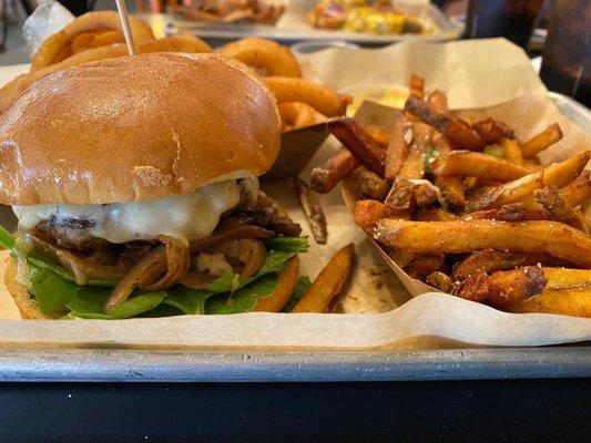 Mushroom burger and truffle fries