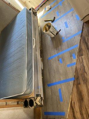 Flooring in bedroom of camper