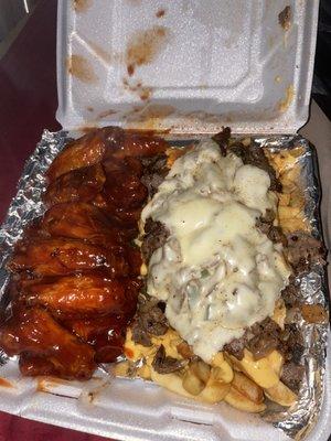 10 piece sweet heat wing combo with loaded Philly fries