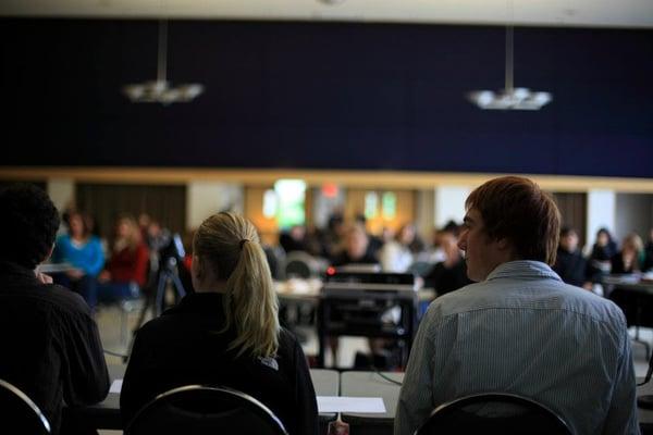 Students with disabilities on a college campus visit.