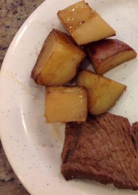 Beef Roast with potatoes. Meat is fork tender and very tasty, but potatoes are fighting back, need a little more cook time.