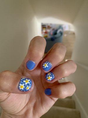 Gel manicure with nail art, $45, done by Ann--I brought in a photo and she painstakingly copied it on my small nails.