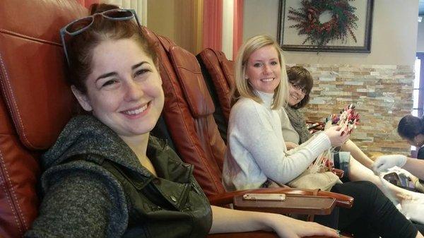 Alexandra, Ashley and Chris enjoying our team holiday outing pedicures