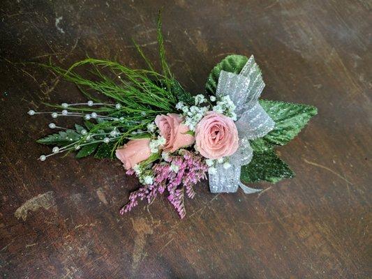 Pink/Silver Rose Boutonniere