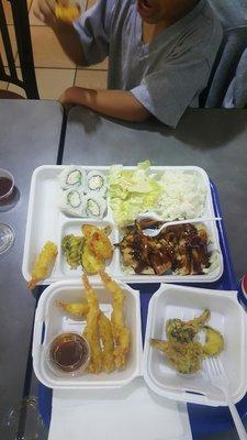 Tempura shrimp and veggies. And bento box