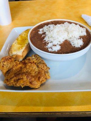 As good as a bowl of red beans and rice gets with a fried pork chop