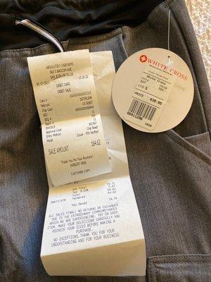 Pants w tag & receipt!!! NOT WORN.