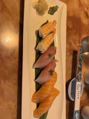 Shrimp, salmon & hamachi sushi