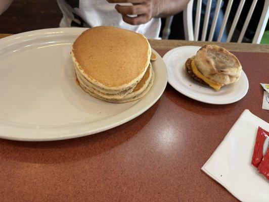 Pancakes and egg and cheese